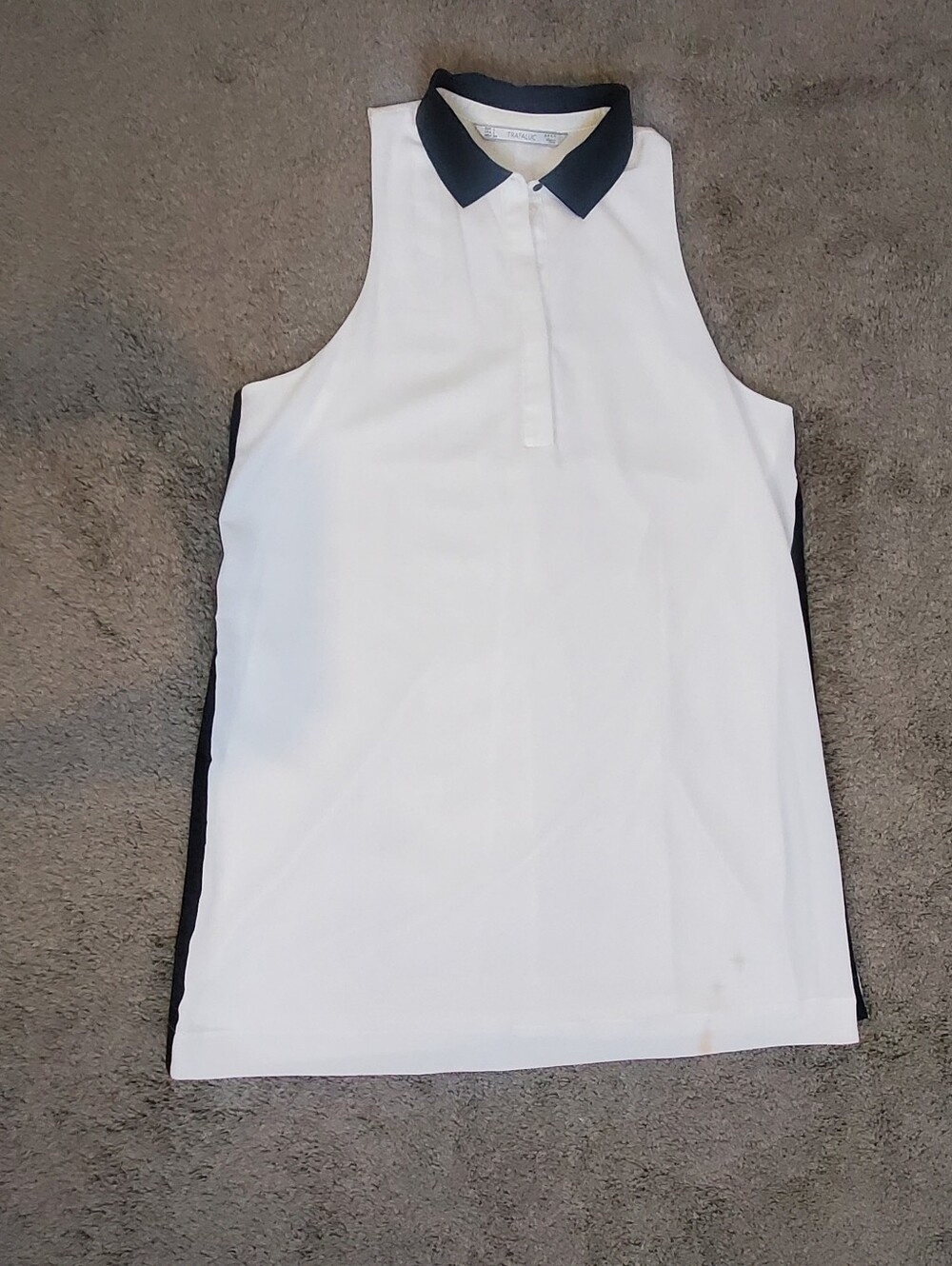 ZARA Trafaluc Sleeveless White Polo Shirt Dress with Black Trim Size Large